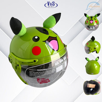 Mũ bảo hiểm trẻ em có kính V&S Helmet hình Pikachu xanh lá - Vs103KS