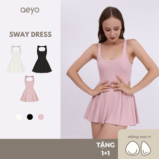 aeyo | Váy tập pickleball tennis nữ liền thân, co giãn, kèm mút rời, hở lưng, có quần bảo hộ SWAY
