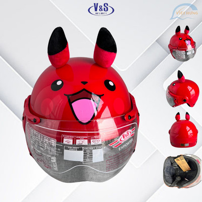 Mũ bảo hiểm trẻ em có kính V&S Helmet Pikachu đỏ nhám
