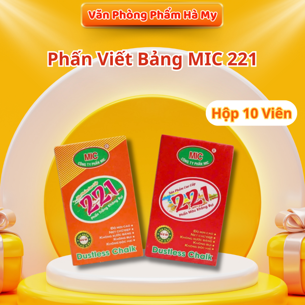 (Chỉ Giao Hỏa Tốc) Phấn Viết Bảng Không Bụi MIC 221 (Phấn Trắng/Phấn Màu)