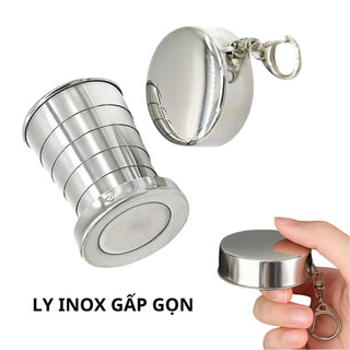 Ly Inox gấp gọn, cốc xếp gọn du lịch bằng inox bỏ túi móc khóa tiện lợi