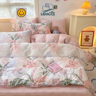  Bộ vỏ chăn ga giường cotton 100% Lidaco cotton nhập khẩu - Hoa lan hồng 