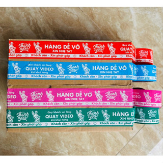  1 cuộn băng keo màu XANH LÁ in hình THỎ in chữ thank you phát gấp quay video hàng dễ vỡ 