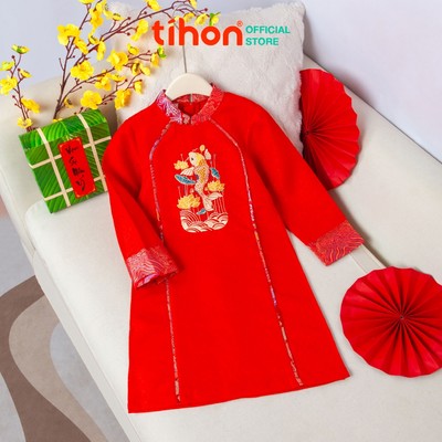 Áo dài cách tân chất liệu Gấm vân mây thêu Cá chép cho bé trai TIHON cao cấp lịch lãm AD0760175