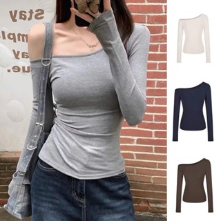 Áo Trễ Vai Nữ Dài Tay, Áo Lệch Vai Ôm Body Quyến Rũ Vải Cotton Zip Loại 1 Dầy Dặn Mềm Mại Co Dãn MA129