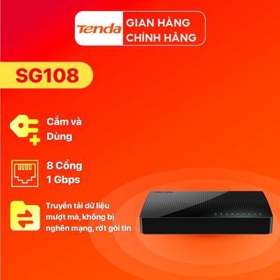 Bộ Chia Mạng Switch Để Bàn Tenda SG108 8 Cổng 10/100/1000Mbps - Hàng Chính Hãng