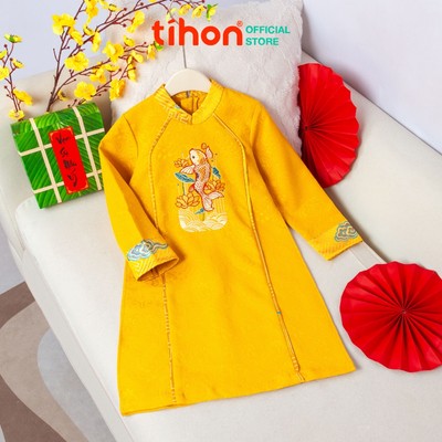 Áo dài bé trai thêu Cá chép TIHON cao cấp chất liệu gấm vân mây cho trẻ từ 13kg đến 45kg AD0760175