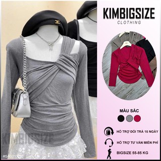 Áo thun nữ bigsize cổ vuông xoắn ngực nhún eo chất vải borip cotton che bụng mỡ(55-90kg)[Kimbigsize]