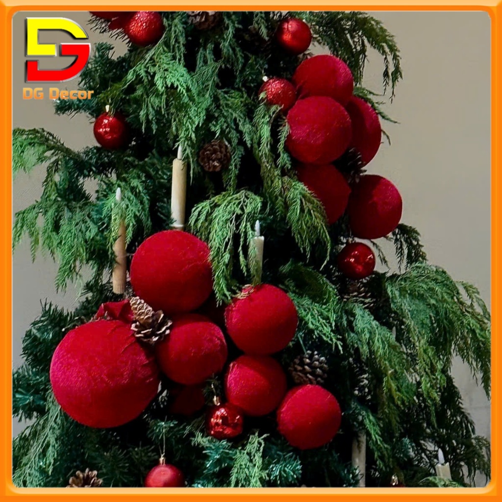 Quả Cầu Nhung Trái Châu Nhung Đỏ Trang Trí Giáng Sinh Cây Thông Noel Lễ Tết DC-786