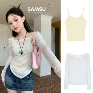 (Set 2 Món) Áo Thun Tay Dài Ngôi Sao Phối Áo Bra Hai Dây Ngọt Ngào Thời Trang Trendy Honey-Honey Samsu.clothing_saigon