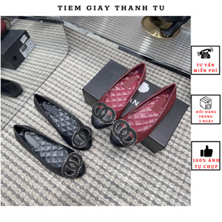 (3156-2) Giày búp bê nữ đế bệt mũi tròn tag đá da trám hàng QCCC fullbox hộp hoa trà 6059-18