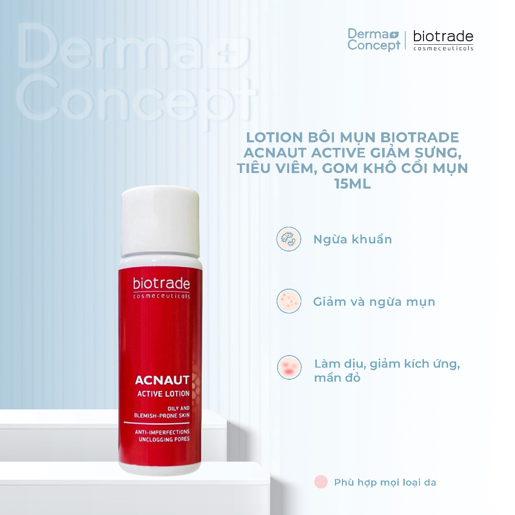 Lotion bôi mụn Biotrade Acnaut Active giảm sưng, tiêu viêm, gom khô cồi mụn 15ml/60ml