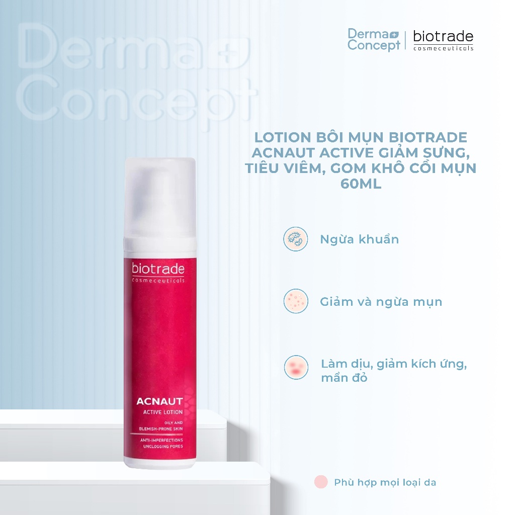 Lotion bôi mụn Biotrade Acnaut Active giảm sưng, tiêu viêm, gom khô cồi mụn 15ml/60ml