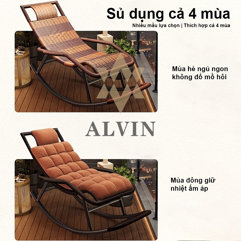 ALVIN ghế lười mây Thư Giãn Ghế Bập Bênh Đôi Có Gác Chân, Ghế Sofa Lười Khung Thếp,Nghề mây tre đan | BigBuy360 - bigbuy360.vn