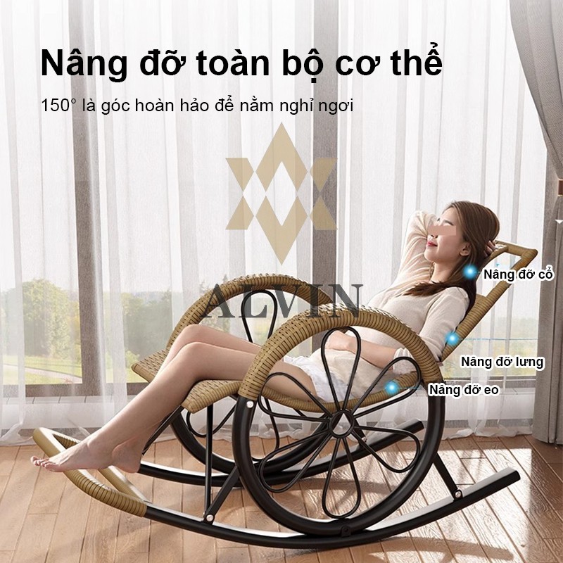 ALVIN ghế lười mây Thư Giãn Ghế Bập Bênh Đôi Có Gác Chân, Ghế Sofa Lười Khung Thếp,Nghề mây tre đan | BigBuy360 - bigbuy360.vn