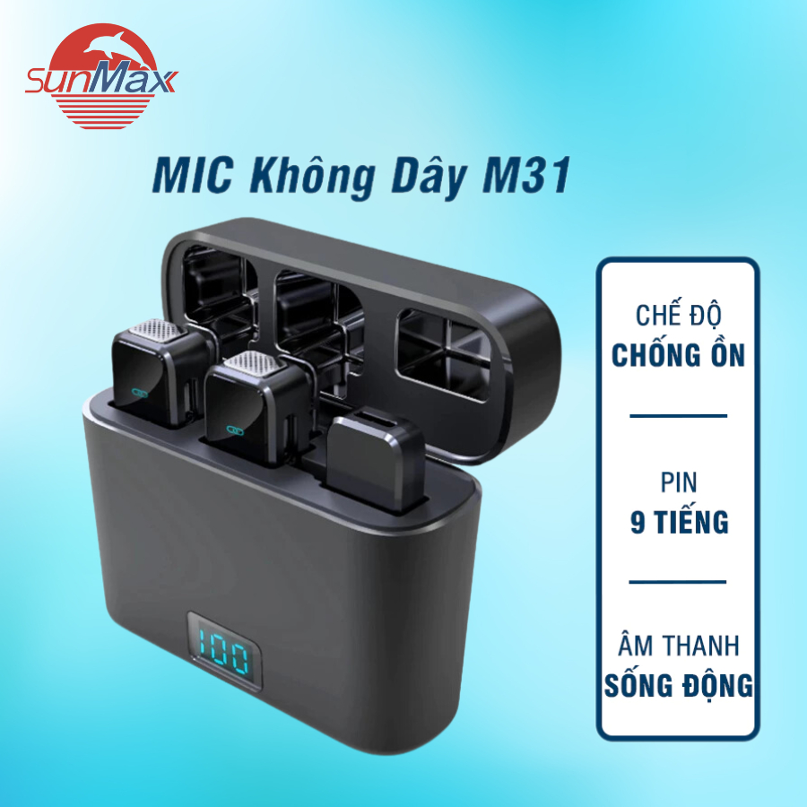 Mic Thu Âm Không Dây Cài Áo Cho Điện Thoại M31 - Bản 2 Mic, Bật/Tắt Lọc Ồn Dùng Cho Quay Video