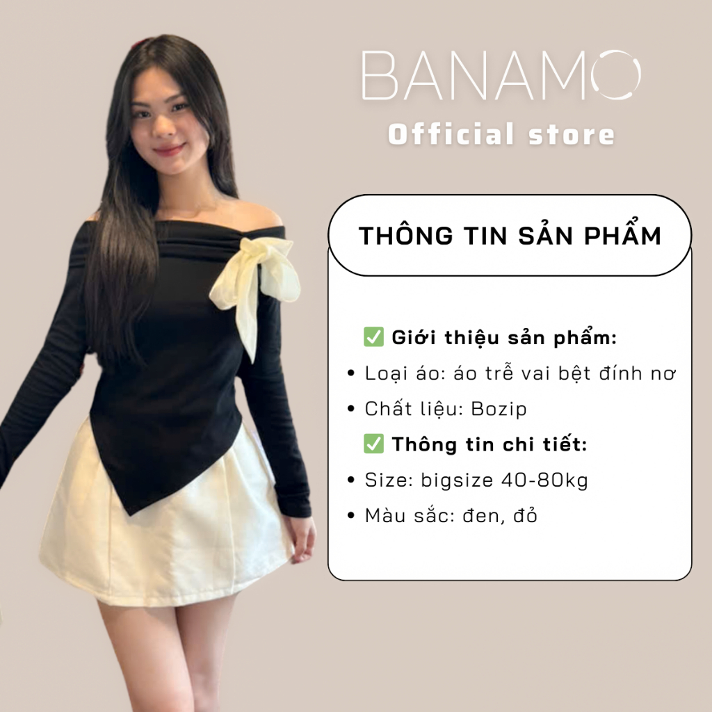 Áo Thun Nữ BIGSIZE Banamo Fashion áo thun dài tay trễ vai phối nơ co giãn thoải mái 3101 | BigBuy360 - bigbuy360.vn