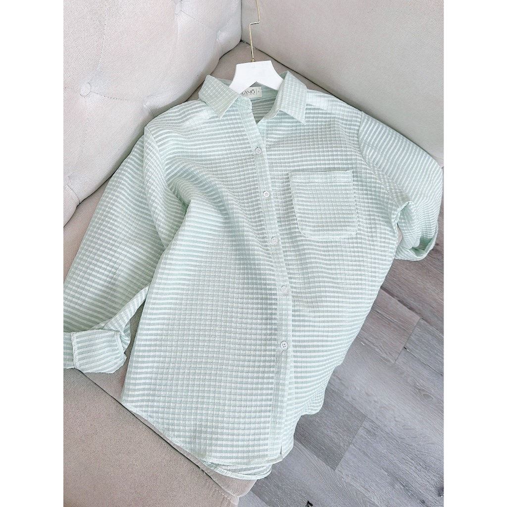 Áo sơ mi nữ thiết kế vải tơ mỏng sang trọng form rộng phối túi trẻ trung LAMO-B1129 | BigBuy360 - bigbuy360.vn
