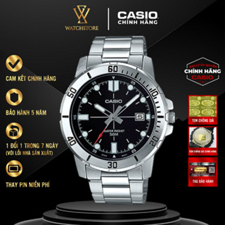 Đồng Hồ Nam Casio MTP-VD01D-1EVUDF Màu Đen Kim Trắng Dạ Quang Kính Khoáng 45mm Chống Nước Dây Kim Loại Không Gỉ Cao Cấp