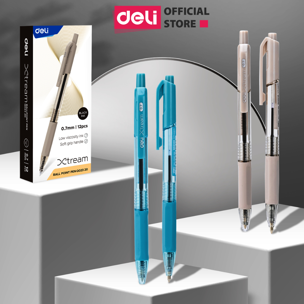 [Chính hãng giá rẻ] Combo Bút bi bấm văn phòng 3 mực xanh đen đỏ ngòi 0.5mm 0.7mm Deli viết nét đều trơn tru học sinh