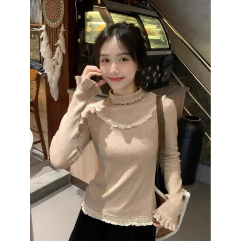 Áo cao cổ ren nơ HANNIE