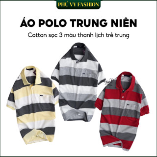 Áo Thun Nam, Áo Thun Trung Niên Phú Vy Fashion Form Polo Ba Sọc Cotton Thoáng Mát Thanh Lịch ( APLS23 )