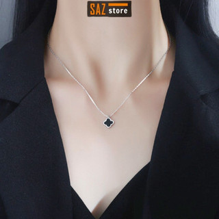  Vòng cổ nam nữ cỏ 4 lá mạ bạc titan chống han gỉ thời trang Saz đơn giản thanh lịch - Vòng Cổ Mala 