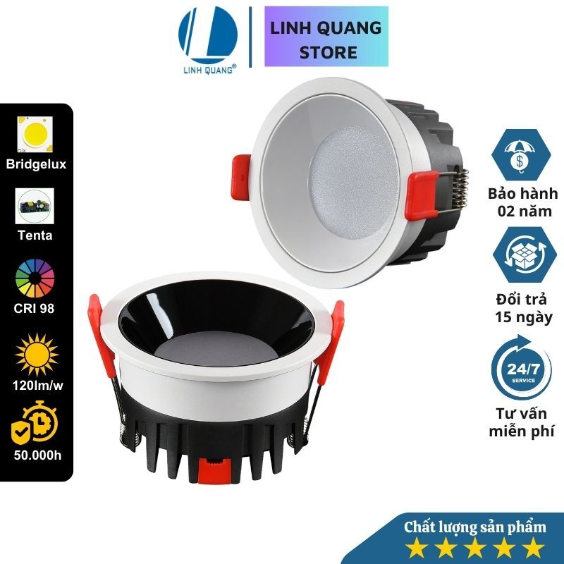 Âm trần downlight tản quang SM4 Linh Quang chống chói CRI>98 khoét lỗ 75mm