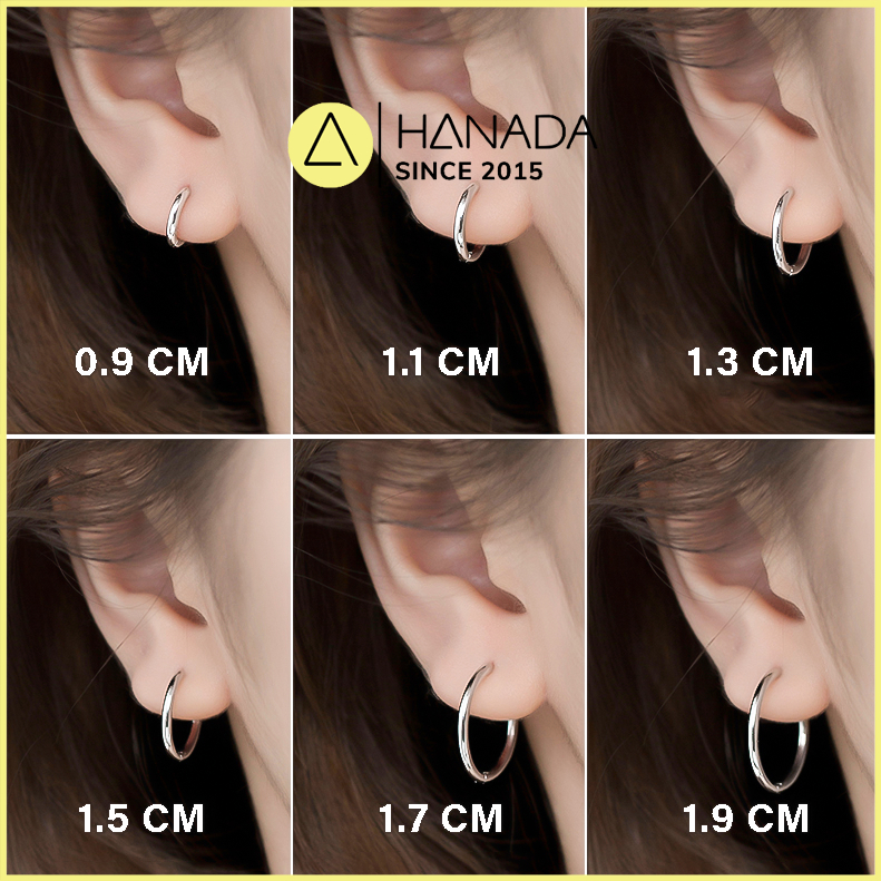[BẠC 925-BH TRỌN ĐỜI]Bông Tai Tròn Bạc 925 HANADA Nam Nữ Khuyên Tai Trơn Dày 0975 A1-A3