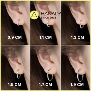   BH TRỌN ĐỜI  Bông Tai Tròn Bạc 925 HANADA Nam Nữ Khuyên Tai Trơn Dày 0975 A1-A3 