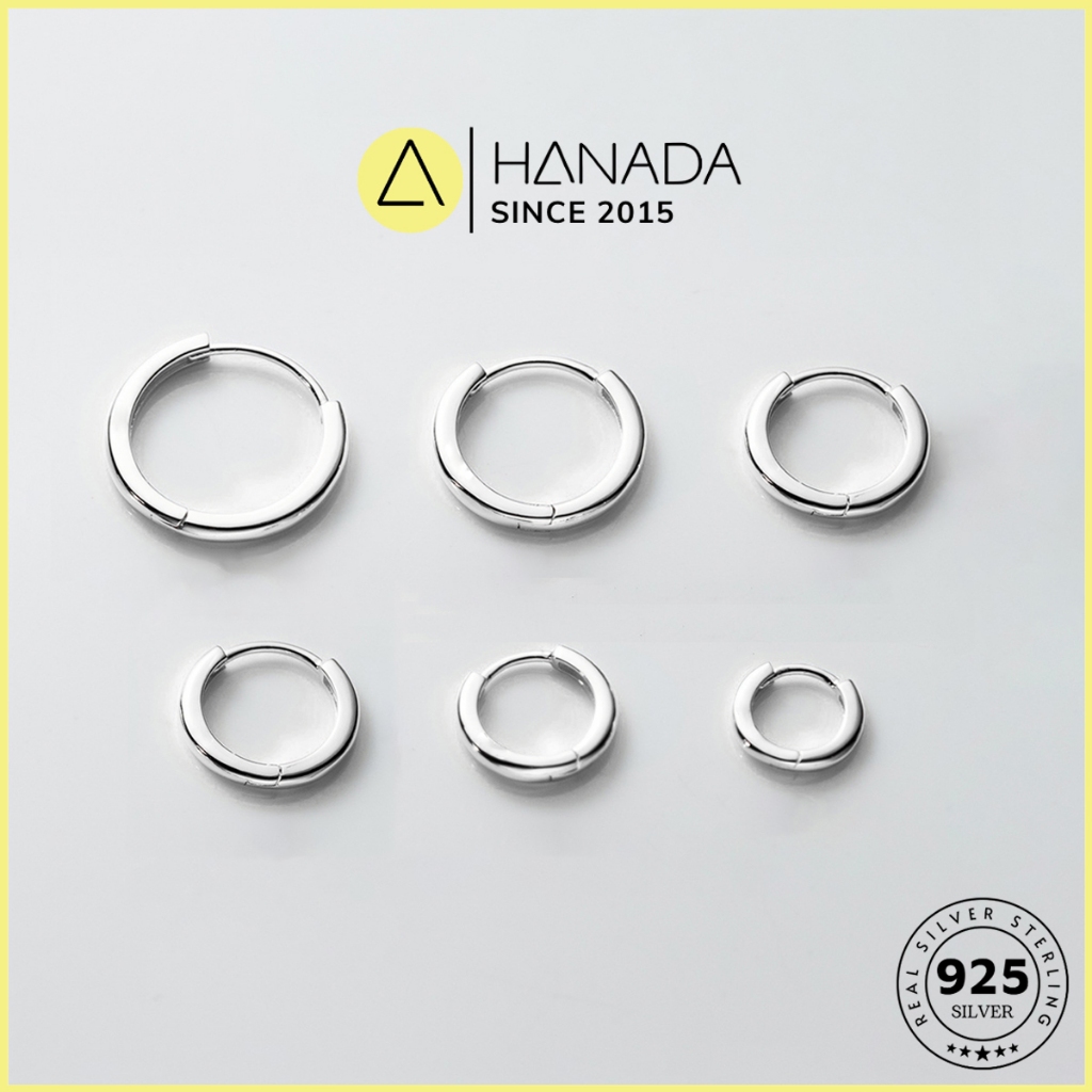 [BẠC 925-BH TRỌN ĐỜI] Khuyên Tai Tròn Bạc 925 Dày 1.6mm, Bông Tai Trơ Bấm Bật Chắc Chắn Nhiều Size Nam Nữ HANADA 0975
