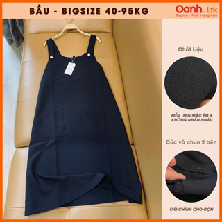Đầm Yếm bầu rời OanhLTK màu đen - Váy bầu công sở Bigsize dáng yếm đính cúc đá dáng dài đồng phục