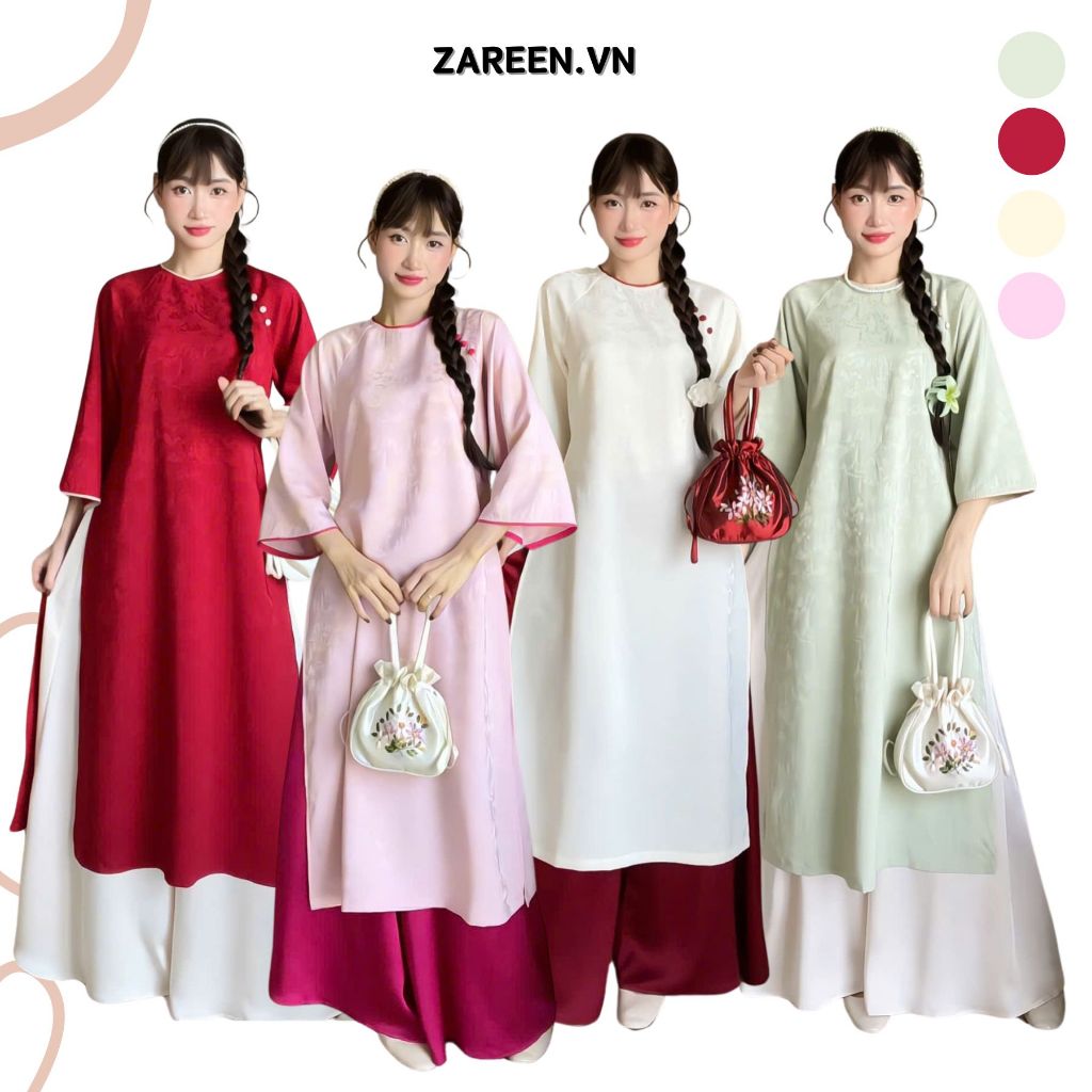  ZAREEN | BỌ ÁO DÀI TÂM Ý GẤM PHỐI VIỀN ZAREEN ADI05  ĐÃ KÈM QUẦN  