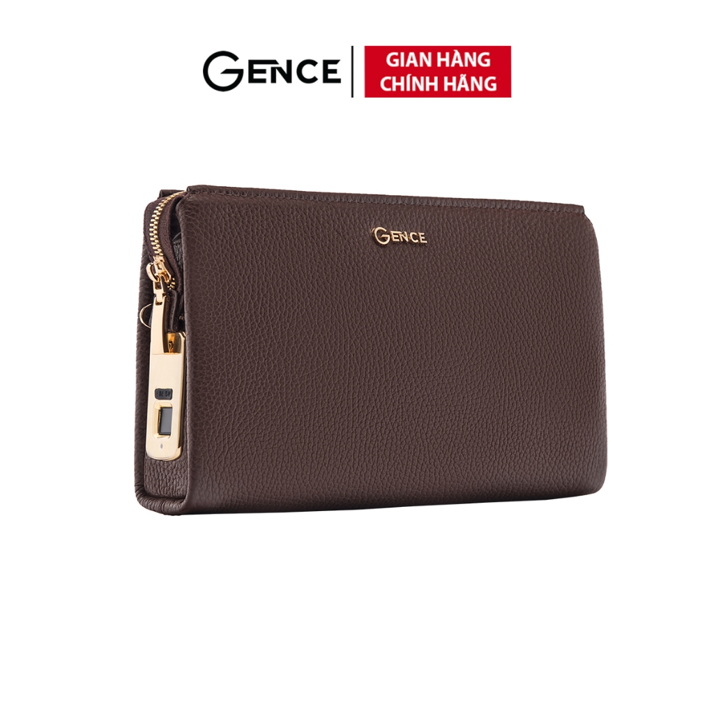Ví Cầm Tay Nam Chính Hãng GENCE RB12 Da Bò Khóa Vân Tay Khóa Số Cao Cấp Màu Nâu