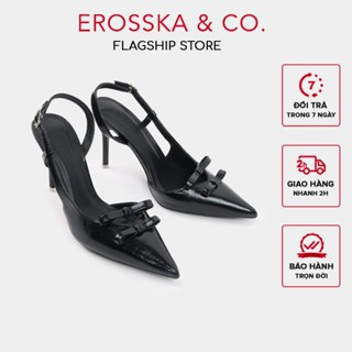 [Xả kho] Erosska - Giày cao gót mũi nhọn phối hai nơ kiểu dáng đơn giản thanh lịch màu đen cao 10cm - EH050