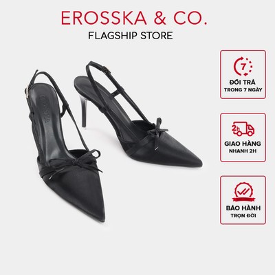 Erosska - Giày cao gót nữ mũi nhọn  phối nơ kiểu dáng thanh lịch sang trọng màu đen 10cm  - EH051