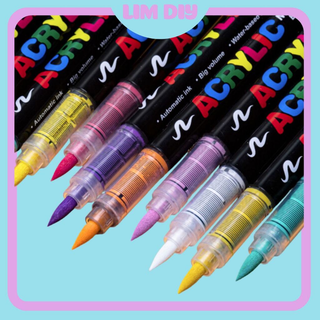 Bút vẽ acrylic brush marker lỏng, mực trực tiếp, đầu cọ nhọn mềm vẽ được trên giấy, đá, vải, chống t