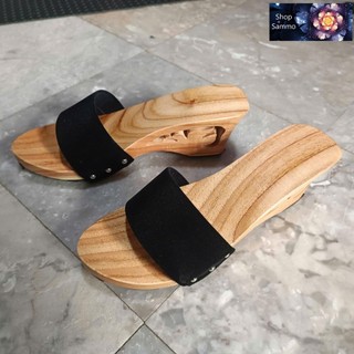 Guốc Gỗ Guốc Mộc Cao 7 Phân Đế Xuồng Quai Lụa ( đế cao su 2 lớp )