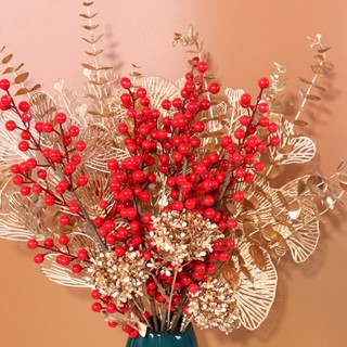 Cành đào đông đỏ Cherry 12 nhánh 6 nhánh trang trí hoa trang trí ngày tết bình hoa giả ngày tết