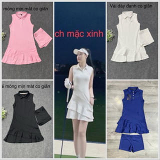  Váy liền thân golf tennis cầu lông pickleball thể thao nữ cổ cúc áo. 