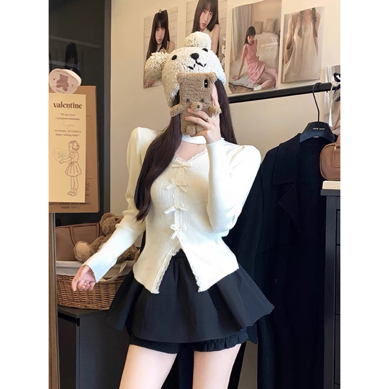 Áo len mỏng nơ HANNIE