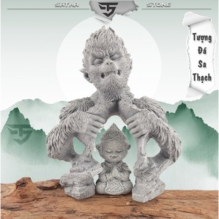 Tượng hầu tử khai tâm, tôn ngộ không đá sa thạch - Deco tiểu cảnh,bán cạn, terrarium,bonsai, trang trí