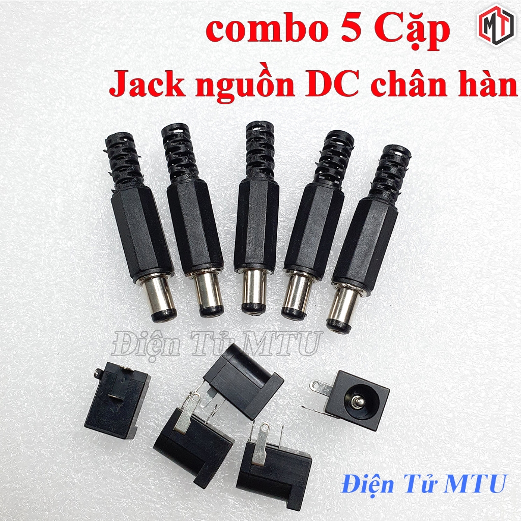Combo 10 Đầu Cắm - Jack Nối Nguồn DC Chân Hàn - Jack Đực và Jack Cái DC-002 DC-005 5.5x2.1 5.5x2.5