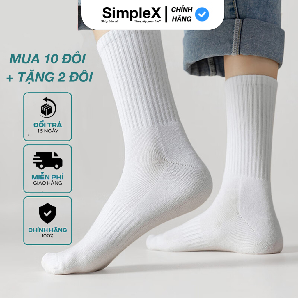 [SimpleX][SET 10 ĐÔI + TẶNG 2] Tất Vớ Nam Nữ Cổ Cao, Cổ Lửng, Cotton, Thoáng Khí | SPX/T02