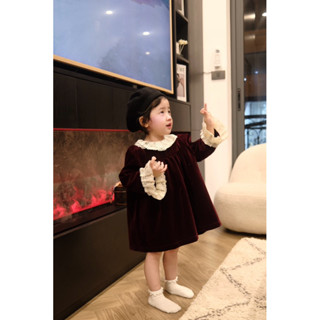  Váy nhung đỏ đô tiểu thư ren siêu yêu dành cho bé gái mặc Noel và Tết - Hàng thiết kế - Pé.Títi 