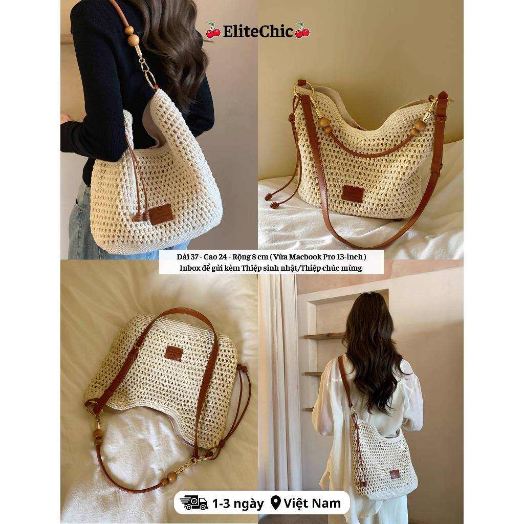 🍓𝑪𝒉𝒊𝒐'2𝒏𝒅🍓𝑺𝒂̆̃𝒏 Túi Tote Dệt Du Lịch Biển Mùa Hè Cỡ Lớn Cho Nữ Đeo Chéo Một Bên Vai | 𝑩𝒂̉𝒏 𝑫𝒖𝒑𝒆 𝑳𝒐𝒂̣𝒊 1 𝑪𝒉𝒖𝒂̂̉𝒏 𝑭𝒐𝒓𝒎