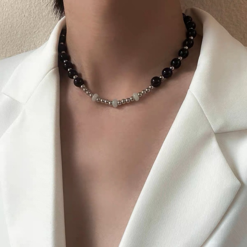 Pass Vòng cổ ngọc trai, dây chuyền ngọc trai nhân tạo kiểu dáng hiphop cá tính unisex dành cho nam v