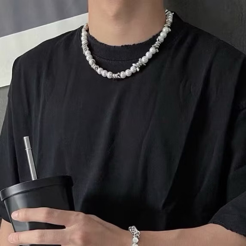 Pass Vòng cổ ngọc trai nhân tạo kiểu dáng hiphop cá tính unisex dành cho nam và nữ BEAR18 Used