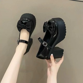 Lùi 1 size -Giày búp bê mũi tròn đế dày gót 9p , giày lolita đính nơ da bóng phong cách hàn quốc cực đẹp và êm chân