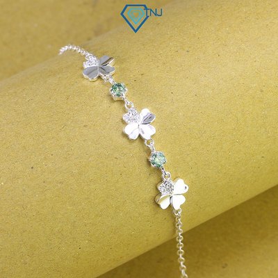 Lắc tay bạc nữ Moissanite xanh lá 4ly cỏ bốn lá may mắn kèm thẻ tra cứu đi dự tiệc sang trọng LTNM0010 - Trang Sức TNJ